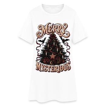 Fröhlicher und geheimnisvoller Weihnachtsbaum - Frauen T-Shirt-Kleid - Weiß - Vorne
