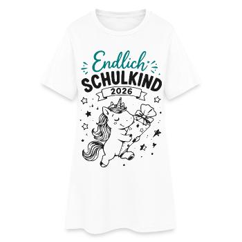 Endlich Schulkind 2026 Unicorn - Frauen T-Shirt-Kleid - Weiß - Vorne