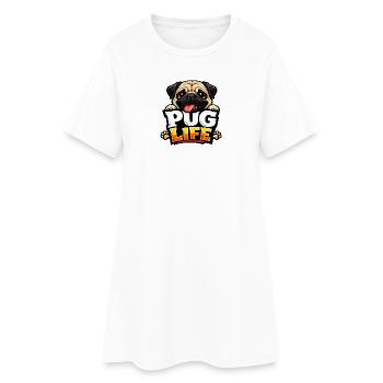 Pug Life Cartoon-Emblem - Frauen T-Shirt-Kleid - Weiß - Vorne