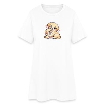 Maman chien et son petit chiot doux câlins - Robe T-shirt Femme - blanc - Devant