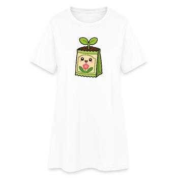 Kawaii Plant Bag with Flower - Women’s T-Shirt Dress - white - Front