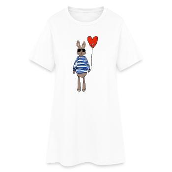 Hase im Streifenpulli mit Herzballon - Frauen T-Shirt-Kleid - Weiß - Vorne