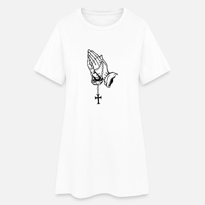 Praying Hands with Rosenkranz Basic - Women’s T-Shirt Dress - white
