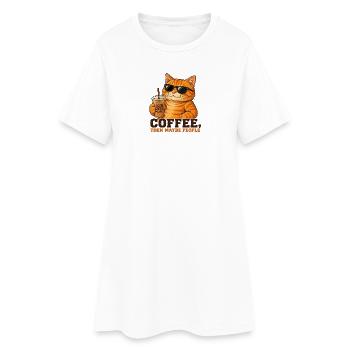 Kaffee, dann vielleicht Menschen - Frauen T-Shirt-Kleid - Weiß - Vorne