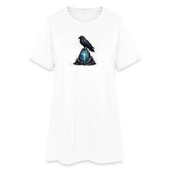 Rabe auf Runenfels mit Leuchtzeichen - Frauen T-Shirt-Kleid - Weiß - Vorne
