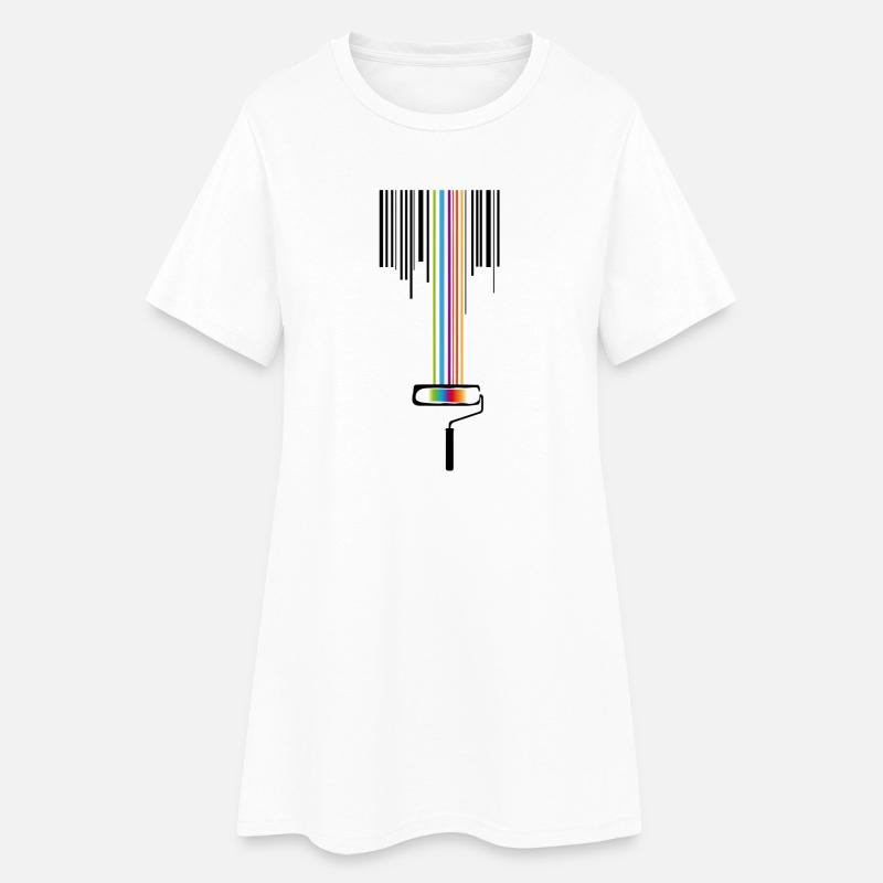 Farbrolle mit Strichcode - Frauen T-Shirt-Kleid - Weiß