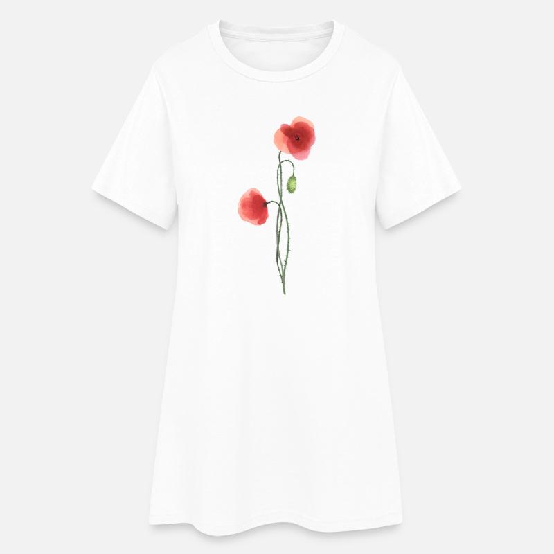 Flower: red poppy - Women’s T-Shirt Dress - white