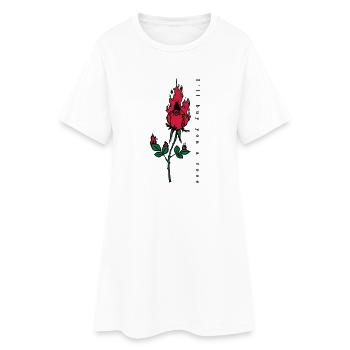 Brennende Rose Print - Frauen T-Shirt-Kleid - Weiß - Vorne