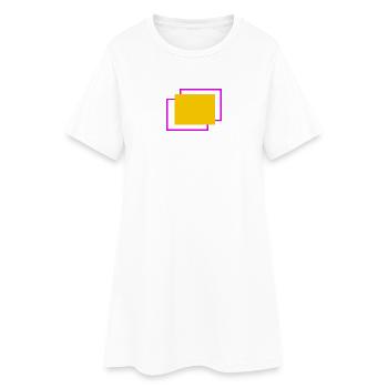 Gelber und fuchsiafarbener gestaffelter Rahmen - Frauen T-Shirt-Kleid - Weiß - Vorne