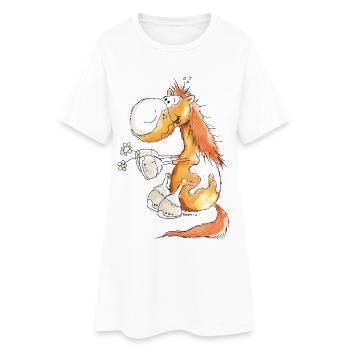 Pferd mit Blume - Pferde - Pony - Fuchs - Geschenk - Frauen T-Shirt-Kleid - Weiß - Vorne