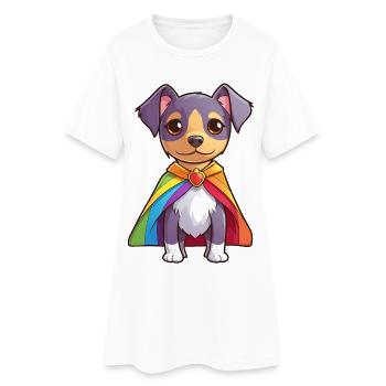 Pridelhund | Pride-Farben | LGBTQ+ | Niedlich - Frauen T-Shirt-Kleid - Weiß - Vorne