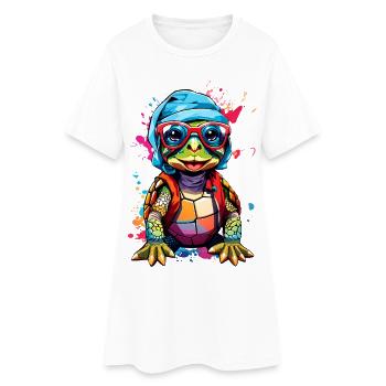 Tortue petite et colorée - Robe T-shirt Femme - blanc - Devant