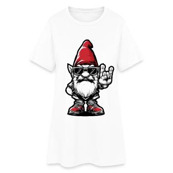 Rockiger Gartenzwerg mit Sonnenbrille - Frauen T-Shirt-Kleid - Weiß - Vorne