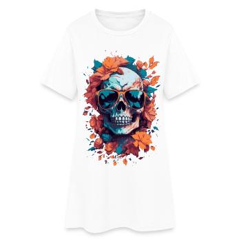 Crâne tropical avec lunettes et feuilles - Robe T-shirt Femme - blanc - Devant