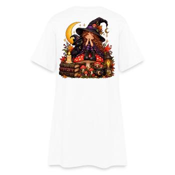 Niedliche Hexe mit schwarzer Katze - Frauen T-Shirt-Kleid - Weiß - Hinten