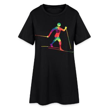 Bunter Langläufer - Frauen T-Shirt-Kleid - Schwarz - Vorne