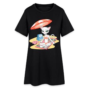 Chat sur la plage - Robe T-shirt Femme - noir - Devant