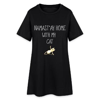yoga namasté sport épicéa chat süß stay bande dessinée vidéo - Robe T-shirt Femme - noir - Devant