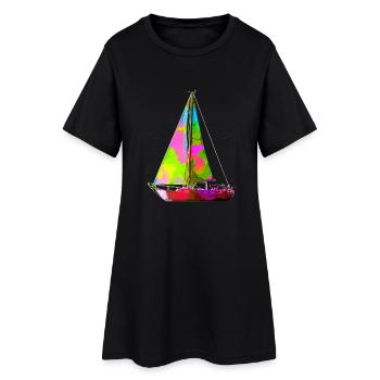 Buntes Segelboot - Frauen T-Shirt-Kleid - Schwarz - Vorne
