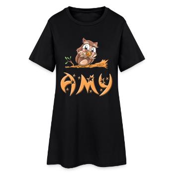 Eule Amy - Frauen T-Shirt-Kleid - Schwarz - Vorne