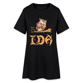 Eule Ida - Frauen T-Shirt-Kleid - Schwarz - Vorne