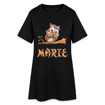Eule Marie - Frauen T-Shirt-Kleid - Schwarz - Vorne