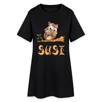 Eule Susi - Frauen T-Shirt-Kleid - Schwarz - Vorne