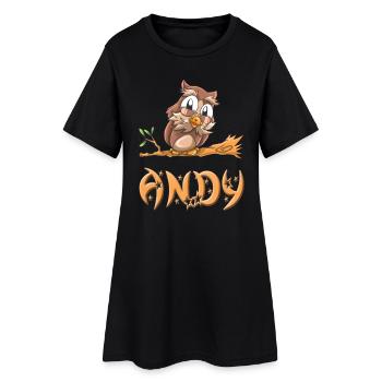Eule Andy - Frauen T-Shirt-Kleid - Schwarz - Vorne