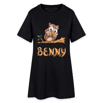 Eule Benny - Frauen T-Shirt-Kleid - Schwarz - Vorne