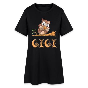 Eule Gigi - Frauen T-Shirt-Kleid - Schwarz - Vorne