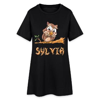 Eule Sylvia - Frauen T-Shirt-Kleid - Schwarz - Vorne
