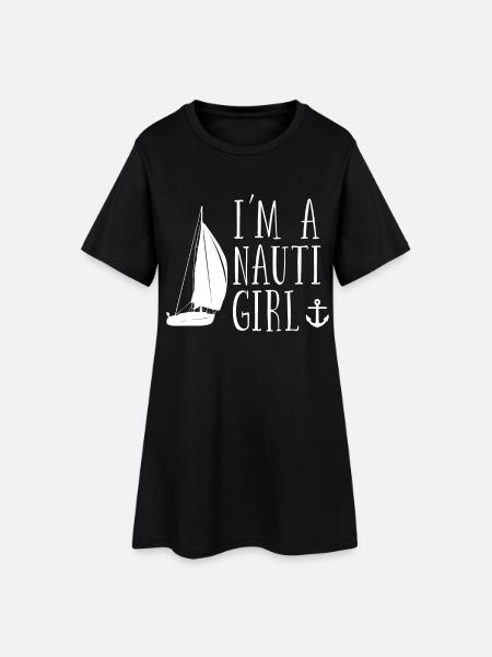 Segeln Damen Im A Nauti Girl - Frauen T-Shirt-Kleid - Schwarz