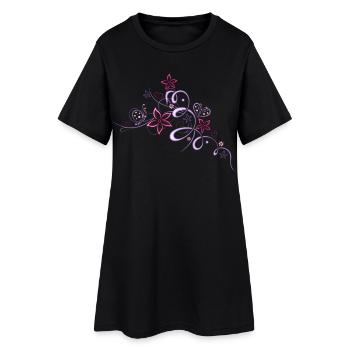Vrille avec des fleurs et des papillons, été. - Robe T-shirt Femme - noir - Devant
