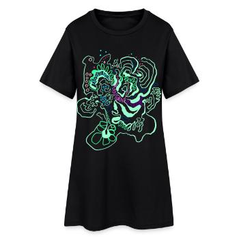 Coral Map / Floral Pattern - Women’s T-Shirt Dress - black - Front