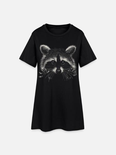 Waschbär - Frauen T-Shirt-Kleid - Schwarz