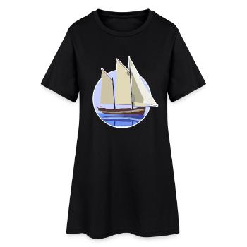 Sailboat Pastel Circle Illustration - Women’s T-Shirt Dress - black - Front