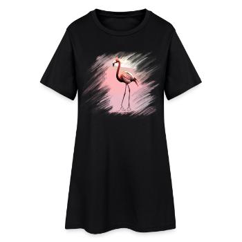 Flamingo - Frauen T-Shirt-Kleid - Schwarz - Vorne