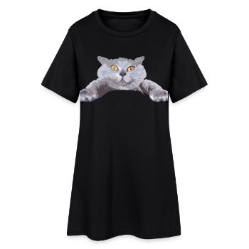Katze - - Frauen T-Shirt-Kleid - Schwarz - Vorne