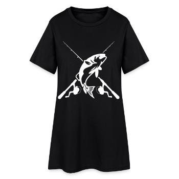 Angeln - Frauen T-Shirt-Kleid - Schwarz - Vorne