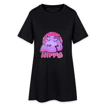 Niedliches Hippo mit rosa Schleife - Frauen T-Shirt-Kleid - Schwarz - Vorne