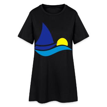 segelboot - Frauen T-Shirt-Kleid - Schwarz - Vorne