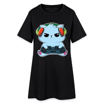 Gamer-Katze - Frauen T-Shirt-Kleid - Schwarz - Vorne