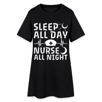 Dormir toute la journée Infirmière toute la nuit - Robe T-shirt Femme - noir - Devant