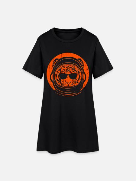 Tiger-Astronaut - Frauen T-Shirt-Kleid - Schwarz