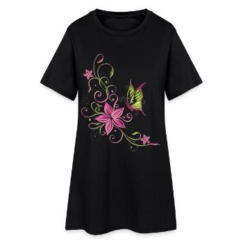 Florales Blumenmotiv mit Schmetterling - Robe T-shirt Femme - noir - Devant
