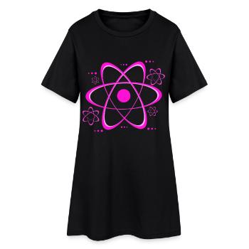 Pinkes Atomsymbol Print - Frauen T-Shirt-Kleid - Schwarz - Vorne