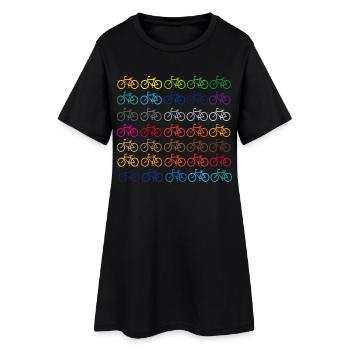 Viele bunte Fahrräder - Frauen T-Shirt-Kleid - Schwarz - Vorne