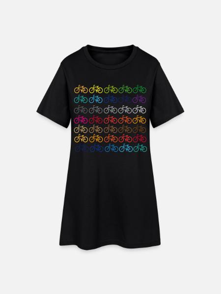 Viele bunte Fahrräder - Frauen T-Shirt-Kleid - Schwarz