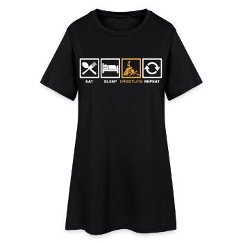 Wrestling Lebensstil: Eat Sleep Wrestling Repeat - Frauen T-Shirt-Kleid - Schwarz - Vorne