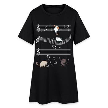 Cat music on staves - Women’s T-Shirt Dress - black - Front